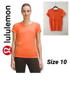 Lululemon swiftly tech short sleeve shirt orange/ coral size 10